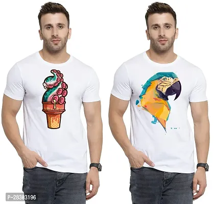 Reliable White Polycotton Printed Round Neck Tees For Men Pack Of 2