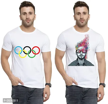 Reliable White Polycotton Printed Round Neck Tees For Men Pack Of 2