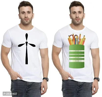 Stylish White Polycotton Half Sleeve Printed Round Neck Tees For Men Pack Of 2-thumb0