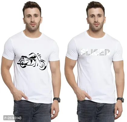 Reliable White Polycotton Printed Round Neck Tees For Men Pack Of 2-thumb0