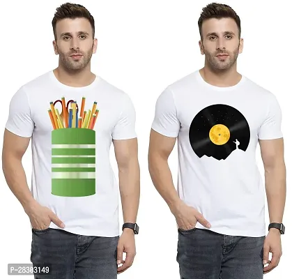 Reliable White Polycotton Printed Round Neck Tees For Men Pack Of 2