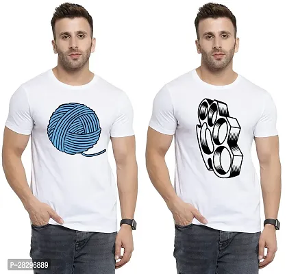 Stylish White Polycotton Half Sleeve Printed Round Neck Tees For Men Pack Of 2