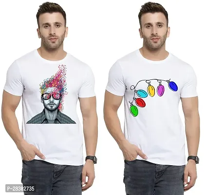 Stylish White Polycotton Half Sleeve Printed Round Neck Tees For Men Pack Of 2-thumb0