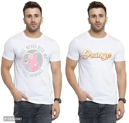 Stylish White Polycotton Half Sleeve Printed Round Neck Tees For Men Pack Of 2-thumb0