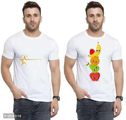 Reliable White Polycotton Printed Round Neck Tees For Men Pack Of 2