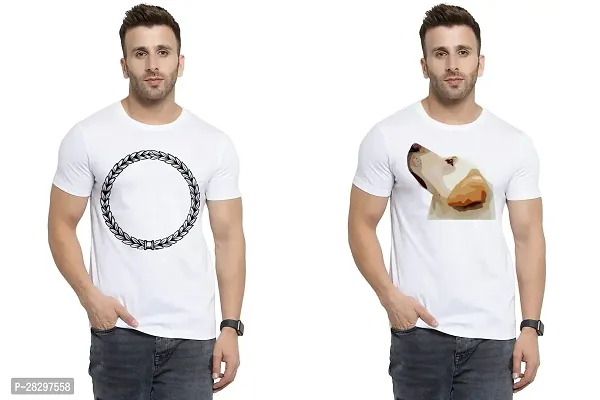 Stylish White Polycotton Half Sleeve Printed Round Neck Tees For Men Pack Of 2-thumb0