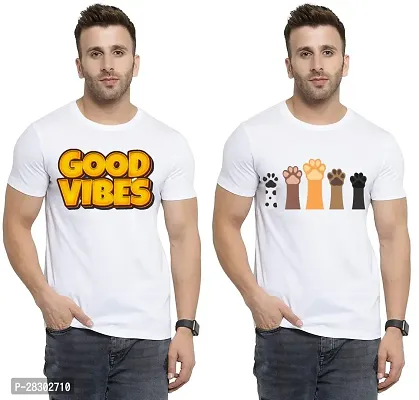 Stylish White Polycotton Half Sleeve Printed Round Neck Tees For Men Pack Of 2