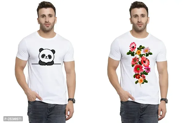 Stylish White Polycotton Half Sleeve Printed Round Neck Tees For Men Pack Of 2-thumb0