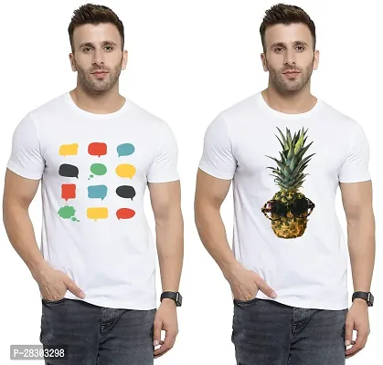 Reliable White Polycotton Printed Round Neck Tees For Men Pack Of 2-thumb0