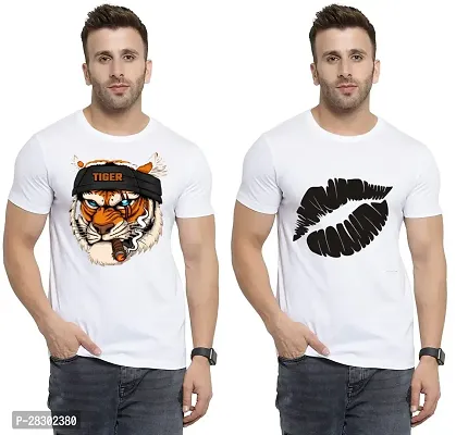 Stylish White Polycotton Half Sleeve Printed Round Neck Tees For Men Pack Of 2-thumb0