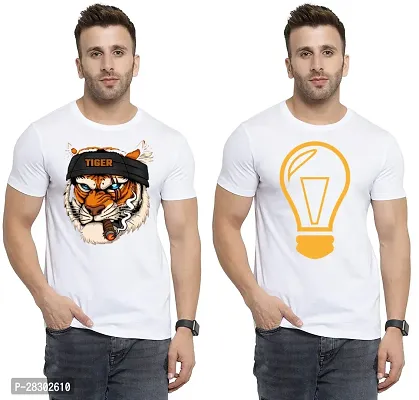 Stylish White Polycotton Half Sleeve Printed Round Neck Tees For Men Pack Of 2-thumb0