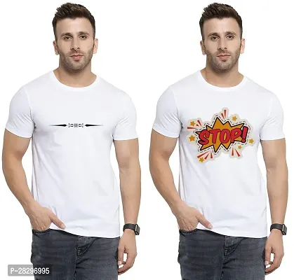 Stylish White Polycotton Printed Round Neck Tees For Men Pack Of 2