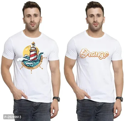 Stylish White Polycotton Half Sleeve Printed Round Neck Tees For Men Pack Of 2-thumb0