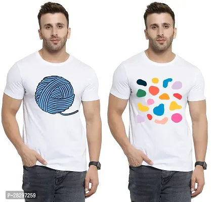 Stylish White Polycotton Half Sleeve Printed Round Neck Tees For Men Pack Of 2-thumb0