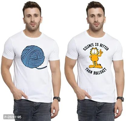 Stylish White Polycotton Half Sleeve Printed Round Neck Tees For Men Pack Of 2-thumb0