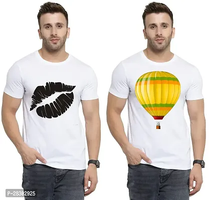 Stylish White Polycotton Half Sleeve Printed Round Neck Tees For Men Pack Of 2