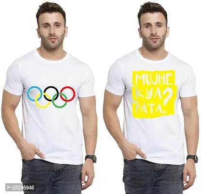 Stylish White Polycotton Printed Round Neck Tees For Men Pack Of 2-thumb0