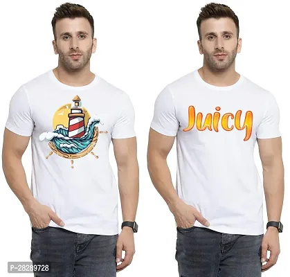 Stylish White Polycotton Half Sleeve Printed Round Neck Tees For Men Pack Of 2-thumb0