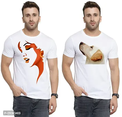 Reliable White Polycotton Printed Round Neck Tees For Men Pack Of 2