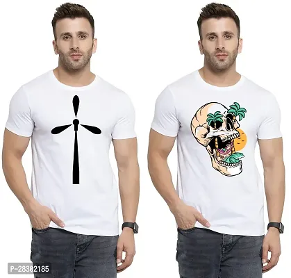 Stylish White Polycotton Half Sleeve Printed Round Neck Tees For Men Pack Of 2-thumb0