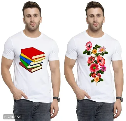 Reliable White Polycotton Printed Round Neck Tees For Men Pack Of 2-thumb0