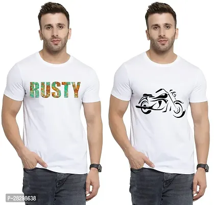 Stylish White Polycotton Half Sleeve Printed Round Neck Tees For Men Pack Of 2-thumb0