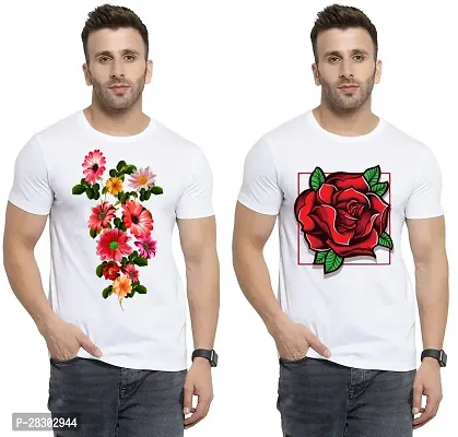 Stylish White Polycotton Half Sleeve Printed Round Neck Tees For Men Pack Of 2-thumb0