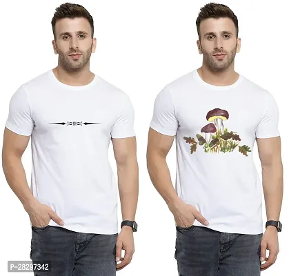 Stylish White Polycotton Printed Round Neck Tees For Men Pack Of 2