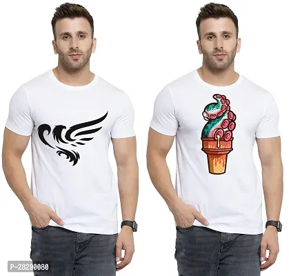 Stylish White Polycotton Half Sleeve Printed Round Neck Tees For Men Pack Of 2-thumb0