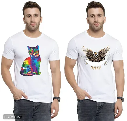 Stylish White Polycotton Printed Round Neck Tees For Men Pack Of 2