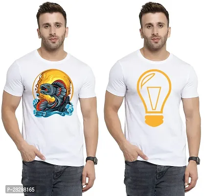 Stylish White Polycotton Printed Round Neck Tees For Men Pack Of 2-thumb0