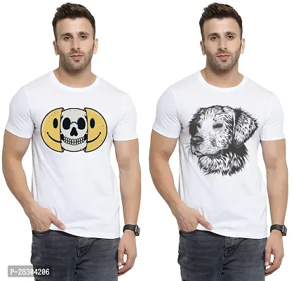 Reliable White Polycotton Printed Round Neck Tees For Men Pack Of 2