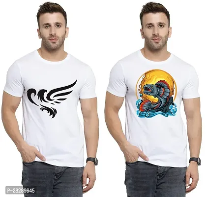 Stylish White Polycotton Half Sleeve Printed Round Neck Tees For Men Pack Of 2-thumb0