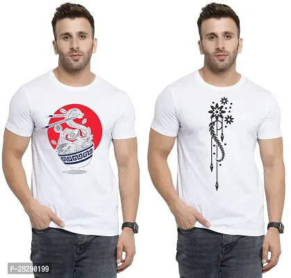 Stylish White Polycotton Half Sleeve Printed Round Neck Tees For Men Pack Of 2