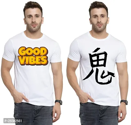 Stylish White Polycotton Half Sleeve Printed Round Neck Tees For Men Pack Of 2-thumb0