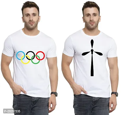 Stylish White Polycotton Printed Round Neck Tees For Men Pack Of 2-thumb0