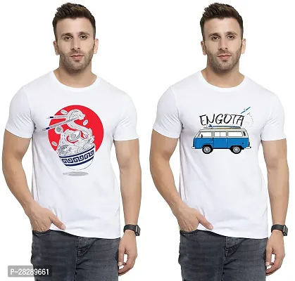 Stylish White Polycotton Half Sleeve Printed Round Neck Tees For Men Pack Of 2