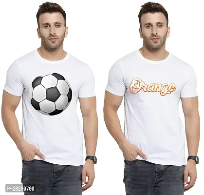 Stylish White Polycotton Half Sleeve Printed Round Neck Tees For Men Pack Of 2