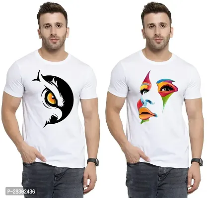 Stylish White Polycotton Half Sleeve Printed Round Neck Tees For Men Pack Of 2-thumb0