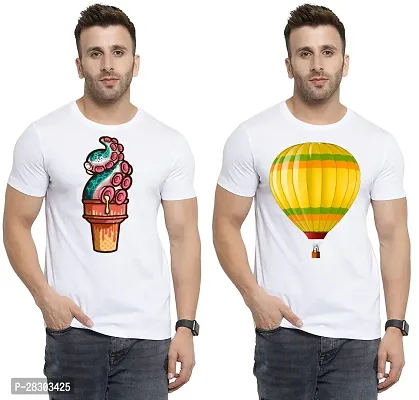 Reliable White Polycotton Printed Round Neck Tees For Men Pack Of 2