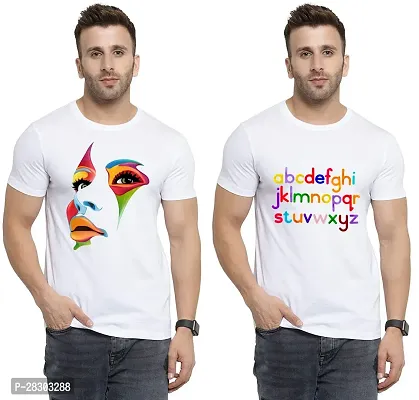 Reliable White Polycotton Printed Round Neck Tees For Men Pack Of 2