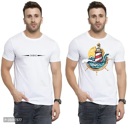 Stylish White Polycotton Printed Round Neck Tees For Men Pack Of 2-thumb0