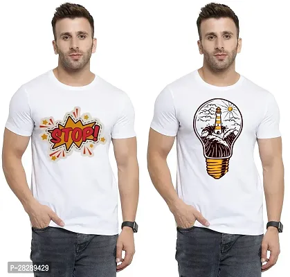 Stylish White Polycotton Half Sleeve Printed Round Neck Tees For Men Pack Of 2-thumb0