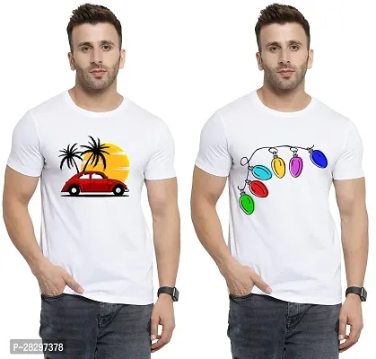 Stylish White Polycotton Printed Round Neck Tees For Men Pack Of 2-thumb0