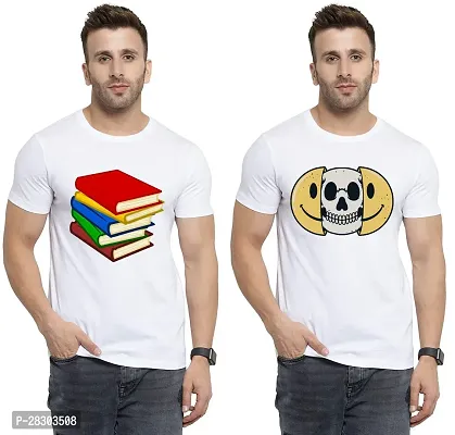 Reliable White Polycotton Printed Round Neck Tees For Men Pack Of 2