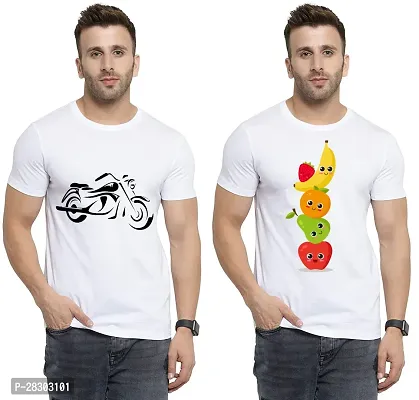 Reliable White Polycotton Printed Round Neck Tees For Men Pack Of 2