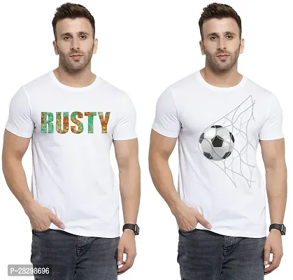 Stylish White Polycotton Half Sleeve Printed Round Neck Tees For Men Pack Of 2-thumb0