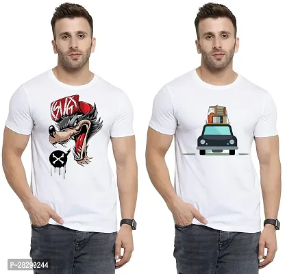 Stylish White Polycotton Half Sleeve Printed Round Neck Tees For Men Pack Of 2-thumb0