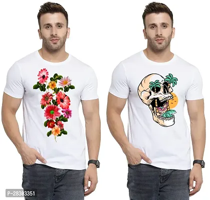 Reliable White Polycotton Printed Round Neck Tees For Men Pack Of 2-thumb0