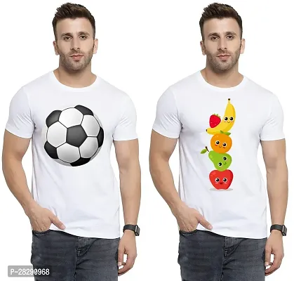 Stylish White Polycotton Half Sleeve Printed Round Neck Tees For Men Pack Of 2